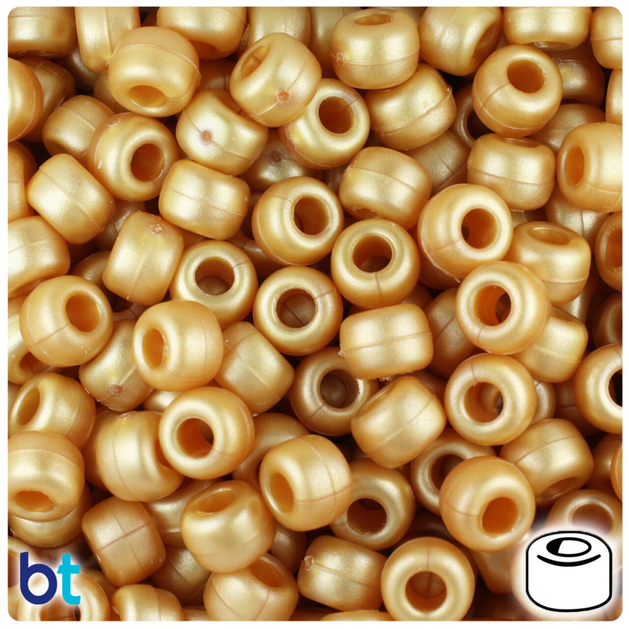 BeadTin Gold Ashed Pearl 9mm Barrel Plastic Pony Beads (500pcs)